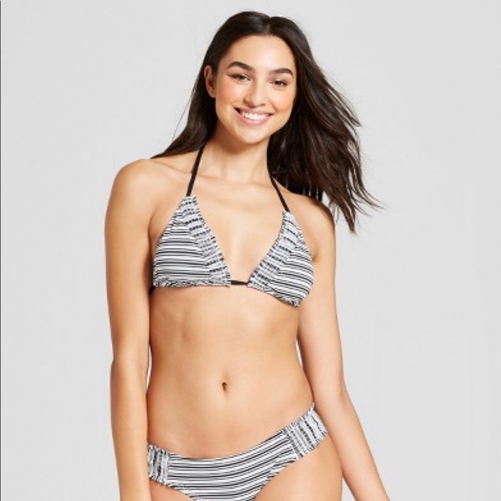 NWT Mossimo smocked bikini top Sz L black white